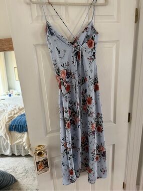 blue and white cotton midi dress Women's Pemberly Blue & White Cotton Floral Tiered Midi Dress | Size: Xs